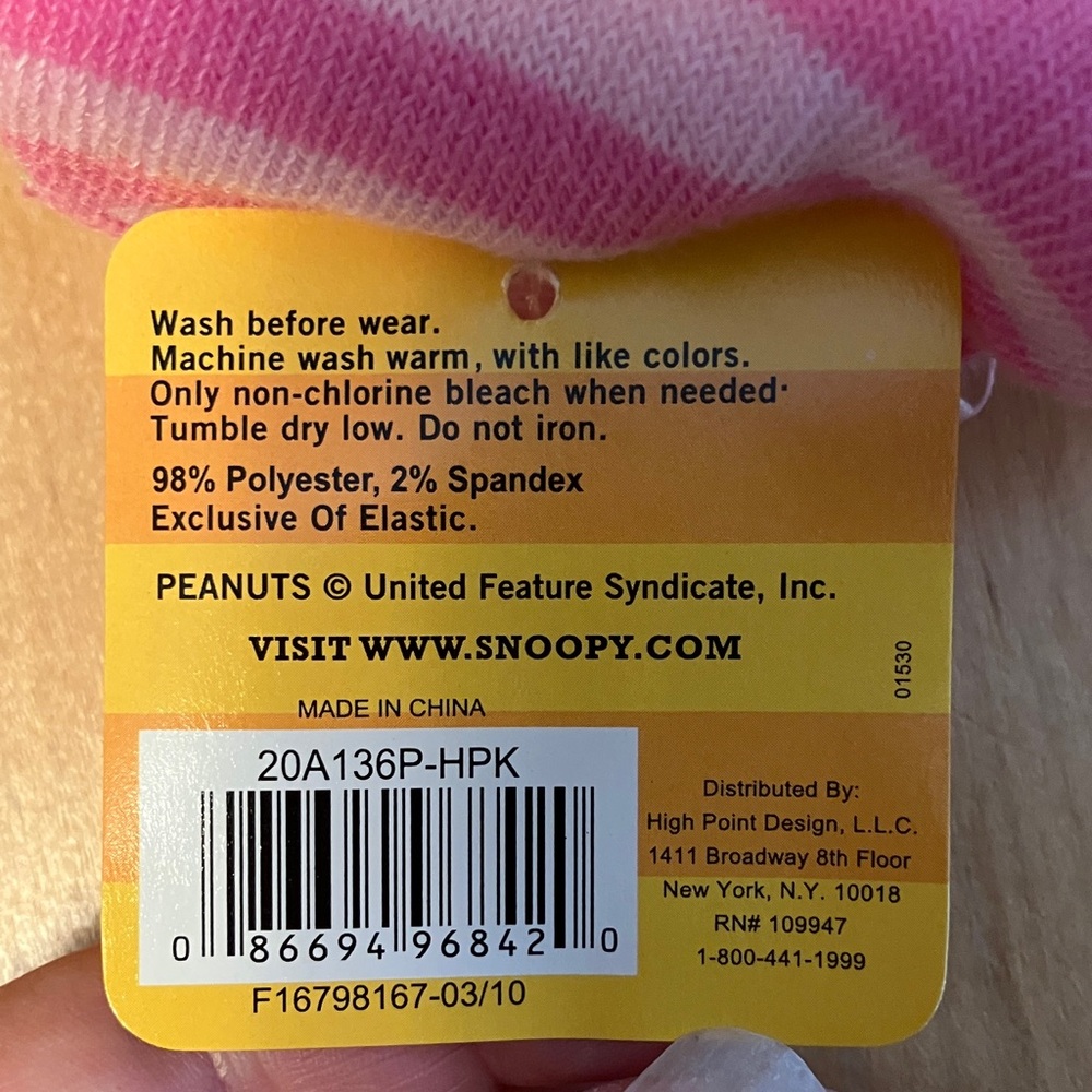 Peanuts Pink Striped Socks with Woodstock Fits sizes 6-8.5 - Picture 2 of 5